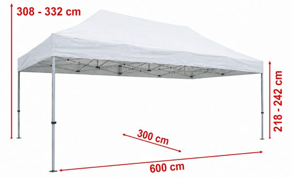 Nůžkový párty stan 3x6m OCEL Premium – 4 plné bočnice barva Červená