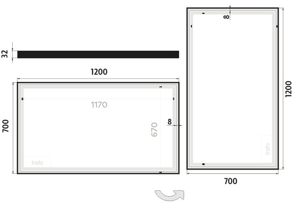 Nimco Černé LED zrcadlo 55W, 120x70 cm