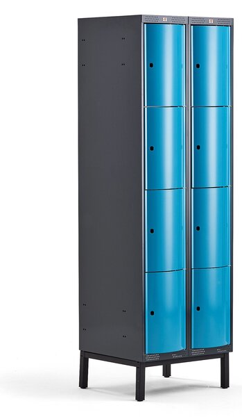AJ Produkty Boxová šatní skříň CURVE, 2 sekce, 8 boxů, 1940x600x550 mm, nohy, modré dveře