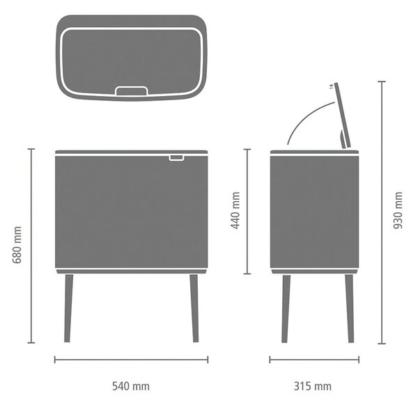 Šedý dotykový ocelový odpadkový koš na tříděný odpad 11+23 l Bo Touch Bin – Brabantia