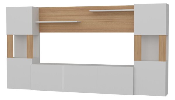Obývací stěna Loreena (bílá + teak). Akce -25%