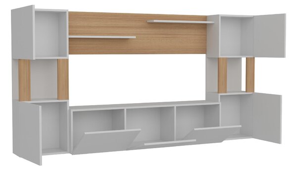 Obývací stěna Loreena (bílá + teak). Akce -25%