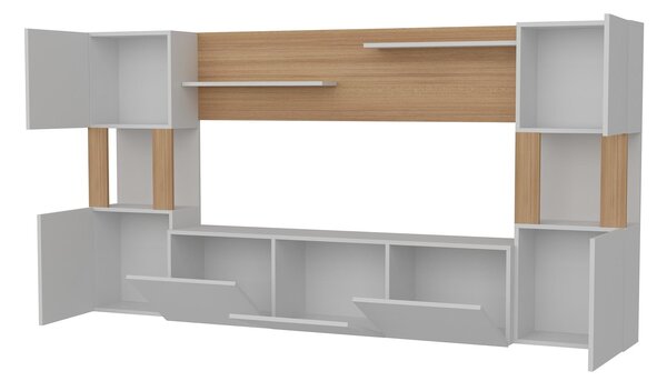Obývací stěna Loreena (bílá + teak). Akce -25%