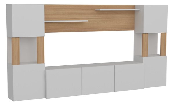 Obývací stěna Loreena (bílá + teak). Akce -25%