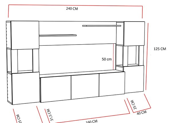 Obývací stěna Loreena (bílá + teak). Akce -25%