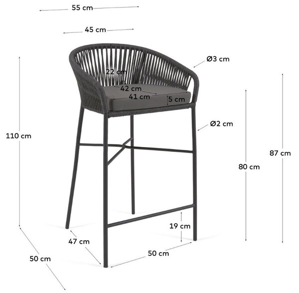 Černá pletená barová židle Kave Home Yanet 80 cm