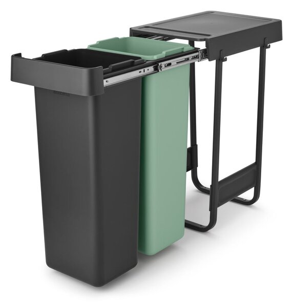 Vestavný plastový odpadkový koš na tříděný odpad v mentolovo-tmavě šedé barvě 2x30 l Sort&Go – Brabantia