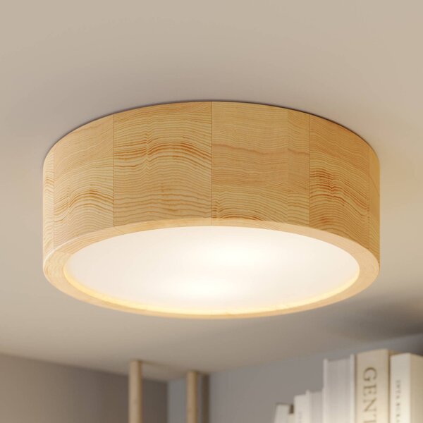 TEMAR LIGHTING Stropní svítidlo Cleo, Ø 27,5 cm, 2 světla, borovicové dřevo, E27, stmívatelný, Světlé dřevo, Obývací pokoj / jídelna, Moderní