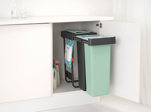 Vestavný plastový odpadkový koš na tříděný odpad v mentolovo-tmavě šedé barvě 2x30 l Sort&Go – Brabantia