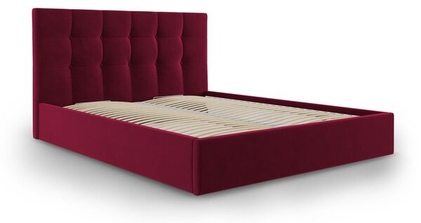 Vínově červená sametová dvoulůžková postel Mazzini Beds Nerin, 160 x 200 cm