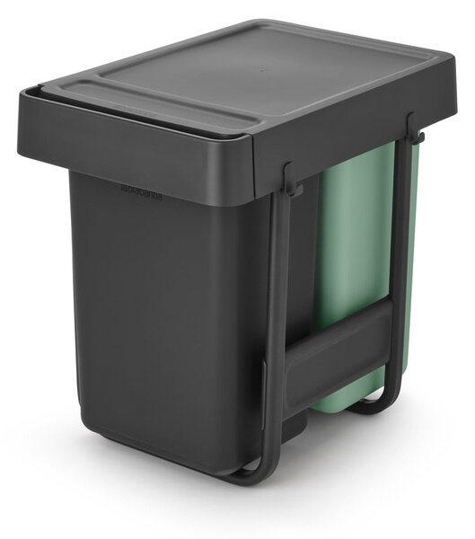 Vestavný plastový odpadkový koš na tříděný odpad v mentolovo-tmavě šedé barvě 2x15 l Sort&Go – Brabantia