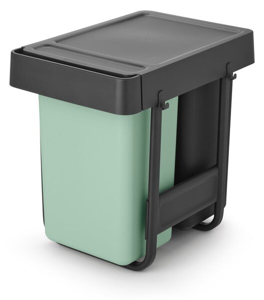 Vestavný plastový odpadkový koš na tříděný odpad v mentolovo-tmavě šedé barvě 2x15 l Sort&Go – Brabantia