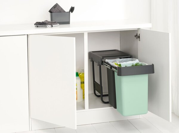 Vestavný plastový odpadkový koš na tříděný odpad v mentolovo-tmavě šedé barvě 2x15 l Sort&Go – Brabantia
