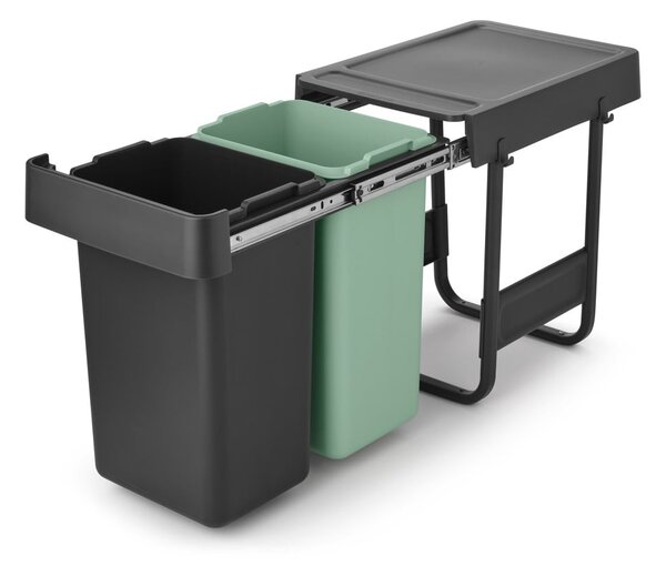 Vestavný plastový odpadkový koš na tříděný odpad v mentolovo-tmavě šedé barvě 2x15 l Sort&Go – Brabantia