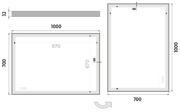 Nimco zrcadlo do koupelny s LED osvětlením 100 x 70 ZP 13004