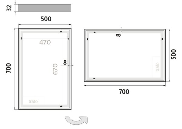 Nimco LED zrcadlo 35W, 50x70 cm