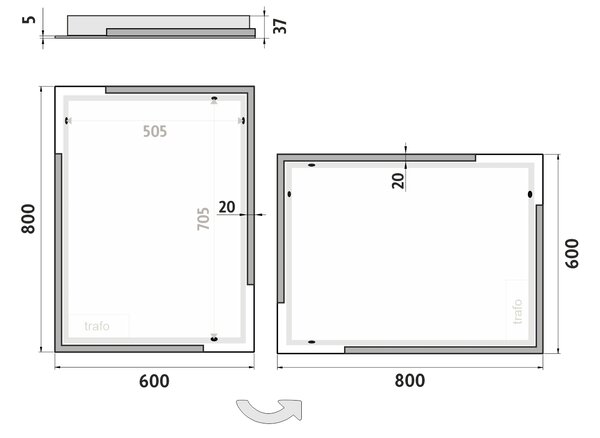 Nimco LED zrcadlo 32W, 60x80 cm