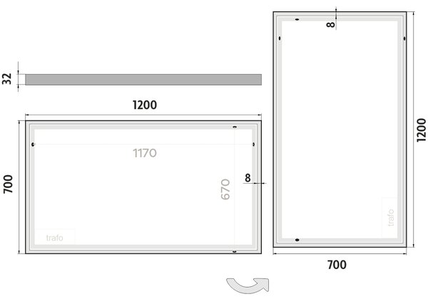 Nimco LED zrcadlo 55W, 120x70 cm