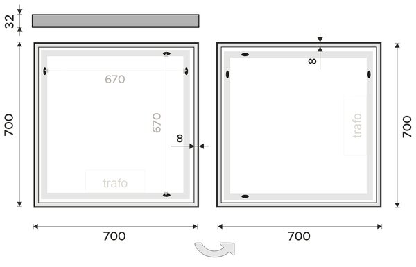 Nimco zrcadlo do koupelny s LED osvětlením 70 x 70 ZP 13077