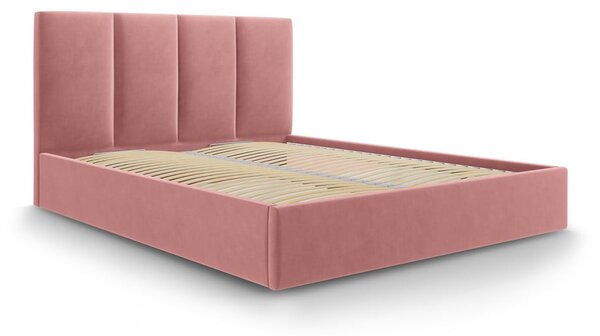 Růžová sametová dvoulůžková postel Mazzini Beds Juniper, 160 x 200 cm