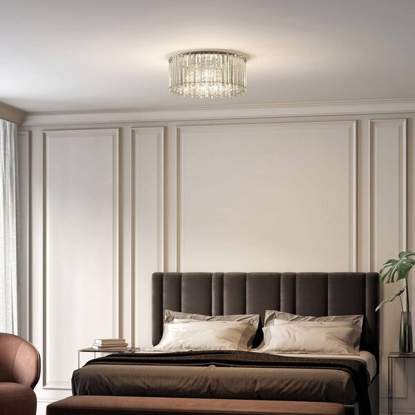 Lucande Stropní svítidlo Limana, Ø 50 cm, chrom, křišťál, stmívatelný, Chrom / stříbro, Obývací pokoj / jídelna, kov, Design