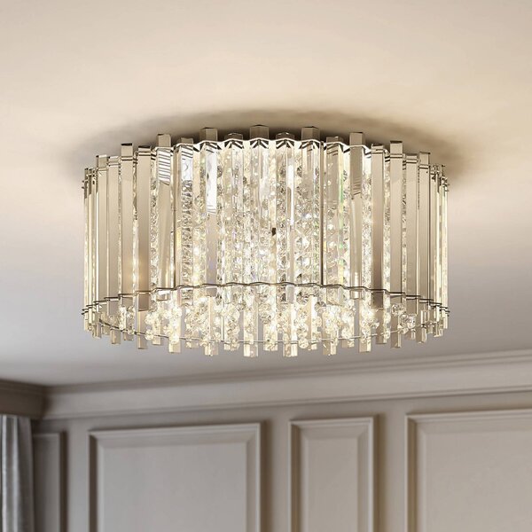 Lucande Stropní svítidlo Limana, Ø 50 cm, chrom, křišťál, stmívatelný, Chrom / stříbro, Obývací pokoj / jídelna, kov, Design