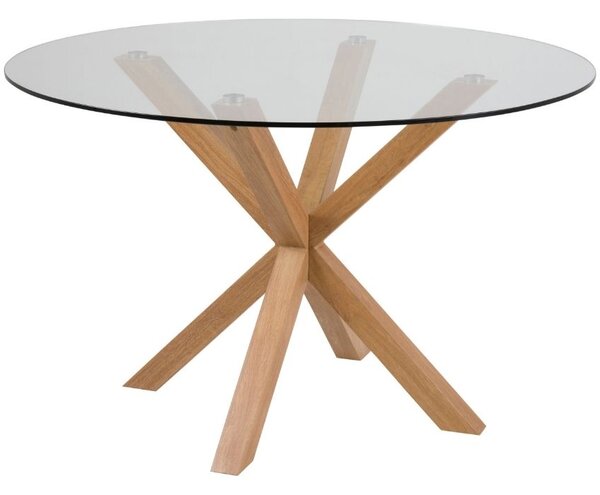 Scandi Skleněný kulatý jídelní stůl s dubovou podnoží Skyline 119 cm