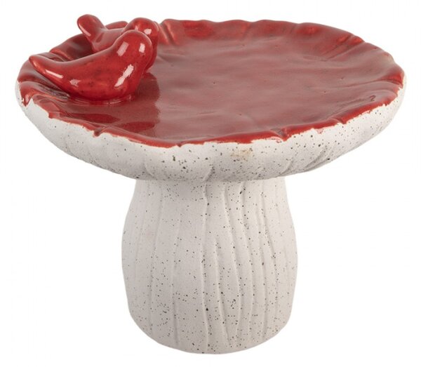 Cementová dekorace houba s červenou glazurou a dvěma ptáčky L – 25x21 cm
