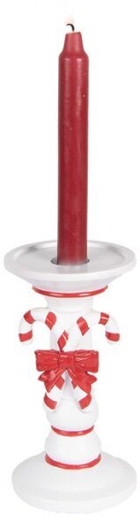 Bílo-červený vánoční svícen s cukrovými hůlkami Candy Cane – 9x18 cm