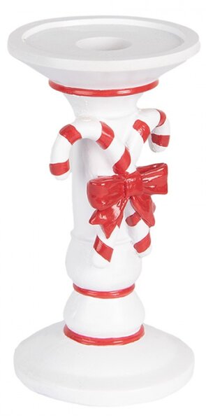 Bílo-červený vánoční svícen s cukrovými hůlkami Candy Cane – 9x18 cm