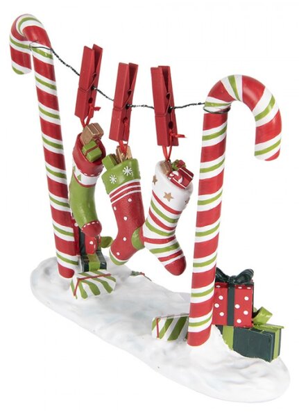 Zeleno-červená vánoční dekorace cukrové hůlky Candy Cane s ponožkami na šňůře – 32x10x25 cm
