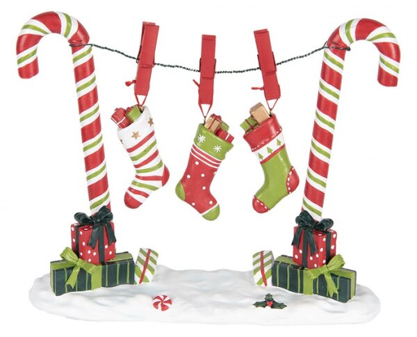 Zeleno-červená vánoční dekorace cukrové hůlky Candy Cane s ponožkami na šňůře – 32x10x25 cm