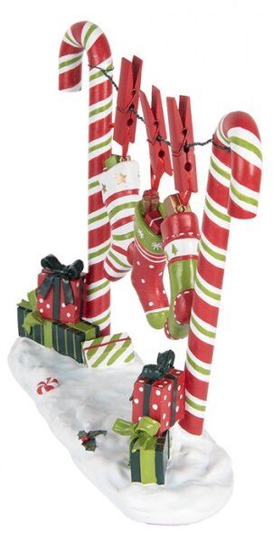 Zeleno-červená vánoční dekorace cukrové hůlky Candy Cane s ponožkami na šňůře – 32x10x25 cm