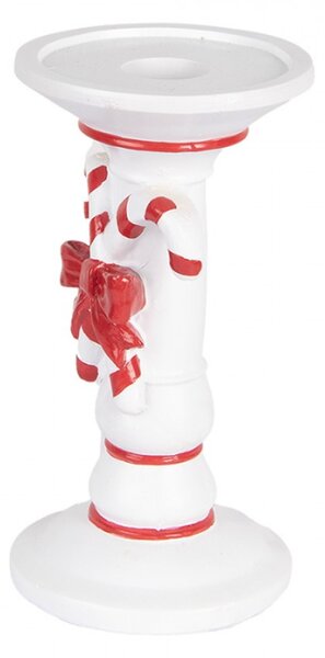 Bílo-červený vánoční svícen s cukrovými hůlkami Candy Cane – 9x18 cm