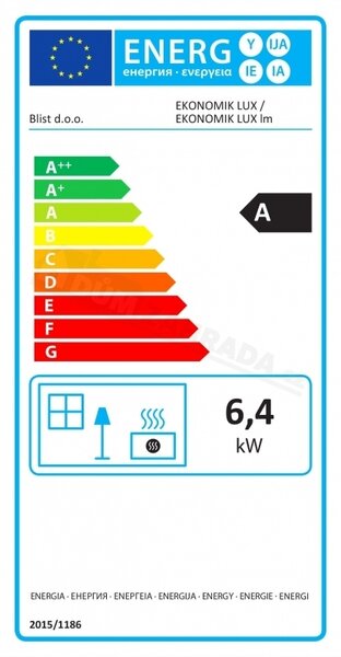 Kamna na dřevo EKONOMIK LUX LM N ocel černá 6,1 kW akumulační cihly