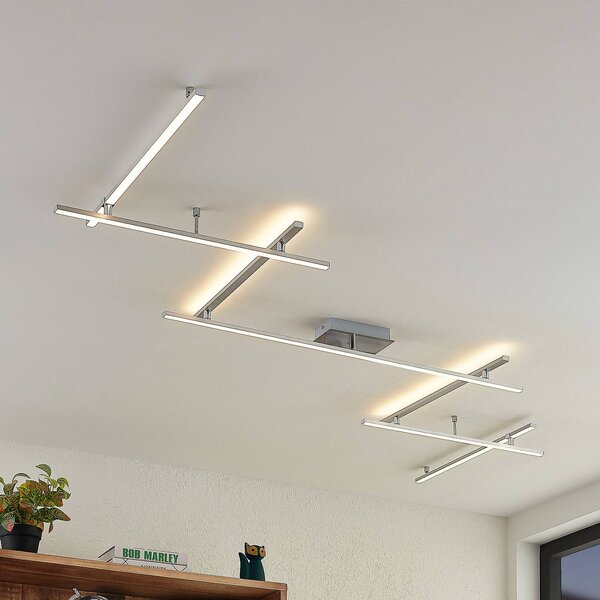 Lindby LED stropní svítidlo Kerem, 345 cm, barva niklu, kov, stmívatelný, Hliník / šedá / zinek, Obývací pokoj / jídelna, kov, Moderní