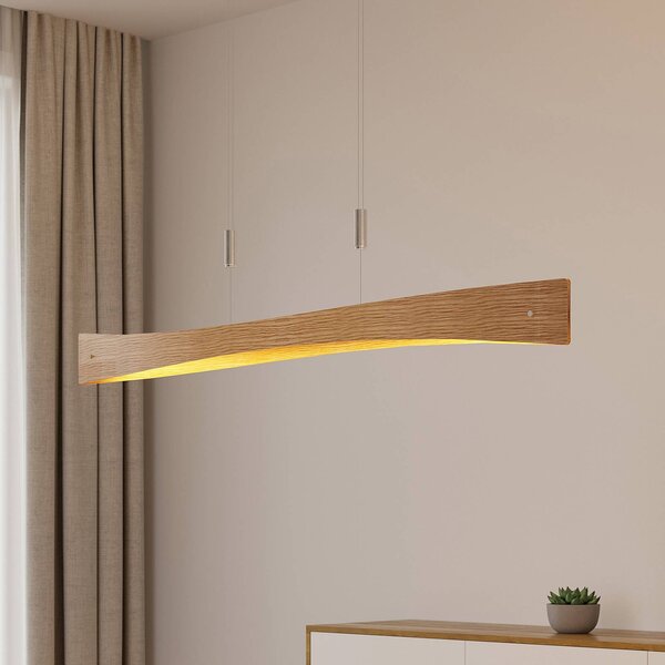 Lindby Závěsné svítidlo LED Beazina, dub, kov, 118 cm, stmívatelný, Světlé dřevo, Obývací pokoj / jídelna, kov, Moderní