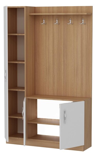 Předsíňová stěna Neturella (bílá + teak). Akce -25%