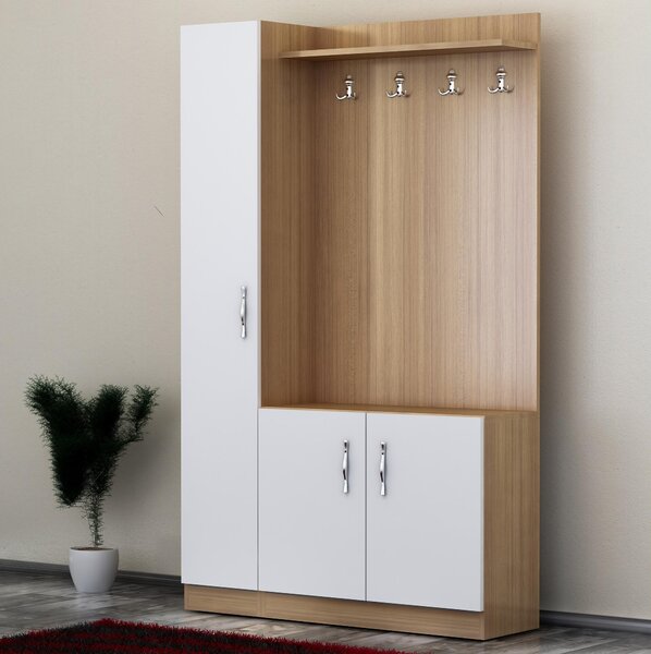 Předsíňová stěna Neturella (bílá + teak). Akce -25%