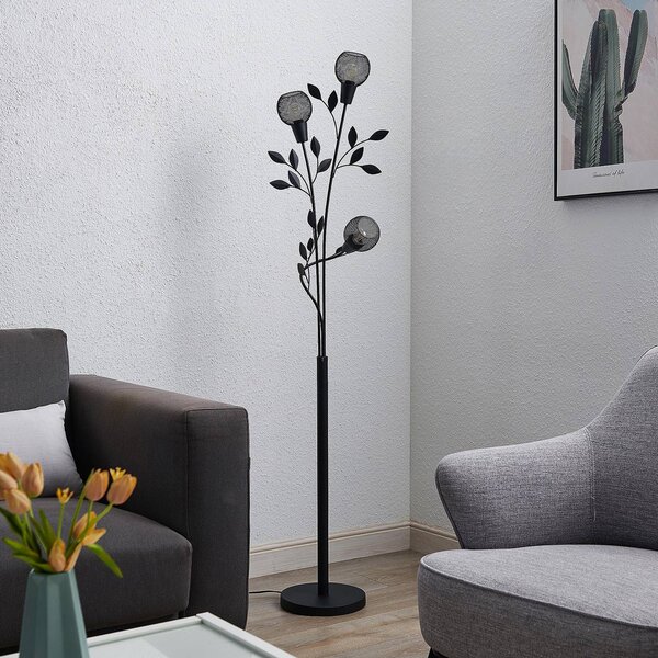 Lindby Stojací lampa Florentine Kanye, 160 cm, černá, 3 světla., Černá, Obývací pokoj / jídelna, kov, Florentinský