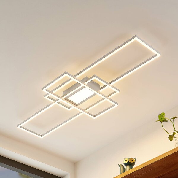 Lindby LED stropní svítidlo Caitlin, bílé, kov, 105 cm, stmívatelný, Bílá / opál, Obývací pokoj / jídelna, kov, Moderní