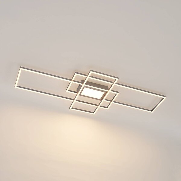 Lindby LED stropní svítidlo Caitlin, nikl, kov, 105 cm, stmívatelný, Hliník / šedá / zinek, Obývací pokoj / jídelna, kov, Moderní