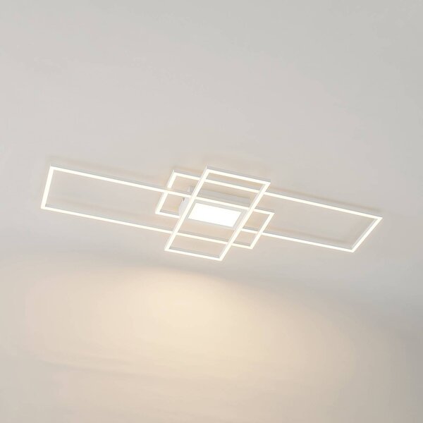 Lindby LED stropní svítidlo Caitlin, bílé, kov, 105 cm, stmívatelný, Bílá / opál, Obývací pokoj / jídelna, kov, Moderní