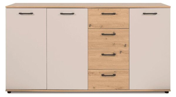 3dveřová, 4zásuvková příborník v dubovém a kašmírovém provedení, šířka 160 cm - LINO