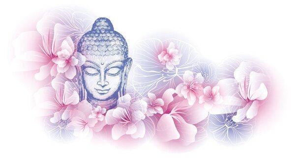 Tapeta Budha s květinami sakury