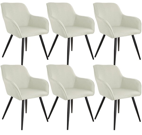 Tectake 404676 6x židle marilyn lněný vzhled - krémová/černá