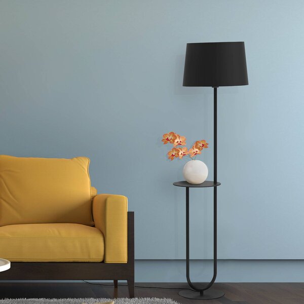 Aluminor Duo stojací lampa s odkládacím stolkem, Černá, Obývací pokoj / jídelna, kov, Moderní