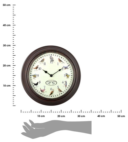 Esschert Design Hodiny se zvuky ptáků Birdse 30 cm hnědé