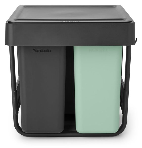 Vestavný plastový odpadkový koš na tříděný odpad v mentolovo-tmavě šedé barvě 10+10+20 l Sort&Go – Brabantia