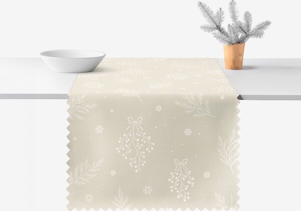 Goldea vánoční běhoun na stůl teflonový - zimní větvičky na latte 35x120 cm